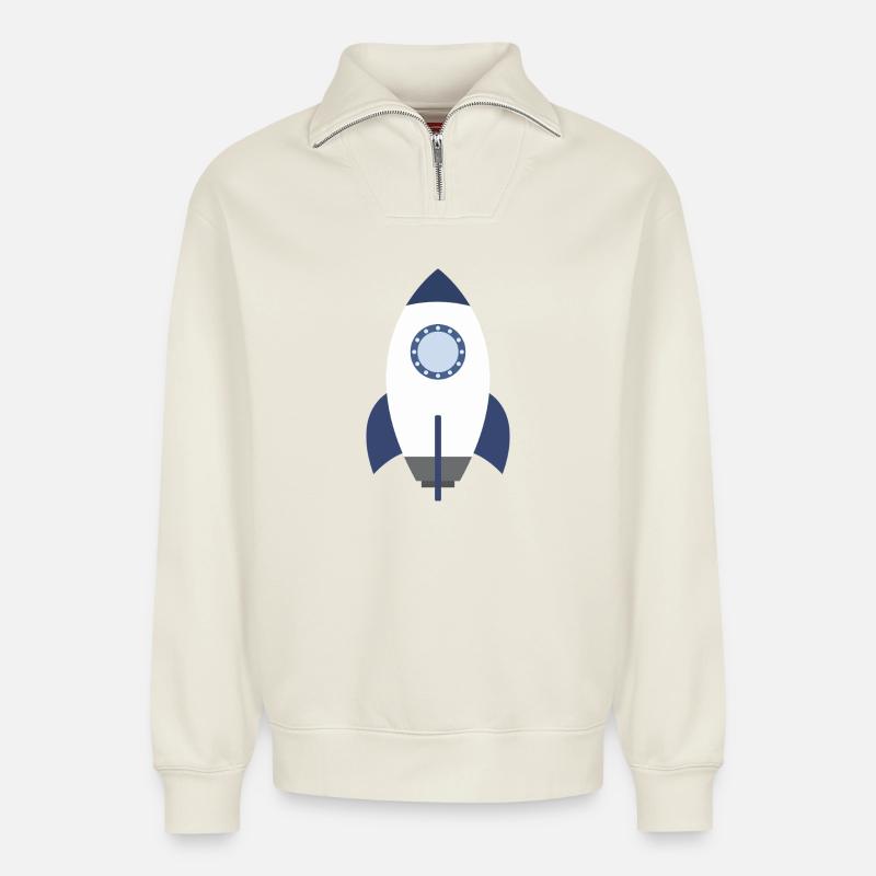 Rocket space - Relaxed Unisex Organic Half Zip Sweatshirt – by SPREAD - off white
