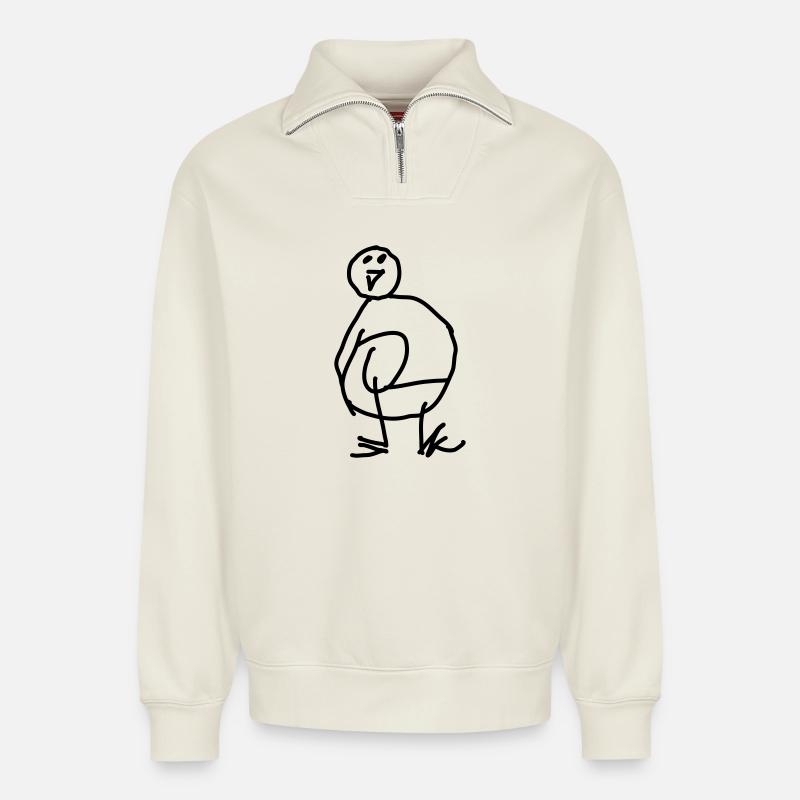 Kritzel Pinguin - Relaxed Unisex Organic Half Zip Sweatshirt – von SPREAD - Naturweiß