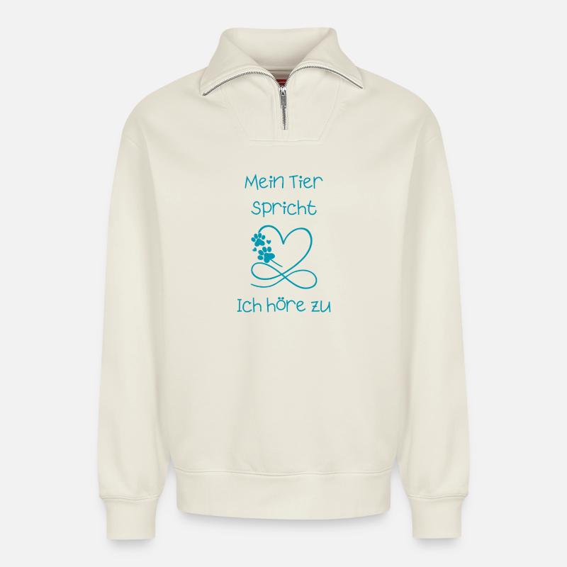 Mein_Tier_spricht - Relaxed Unisex Organic Half Zip Sweatshirt – von SPREAD - Naturweiß