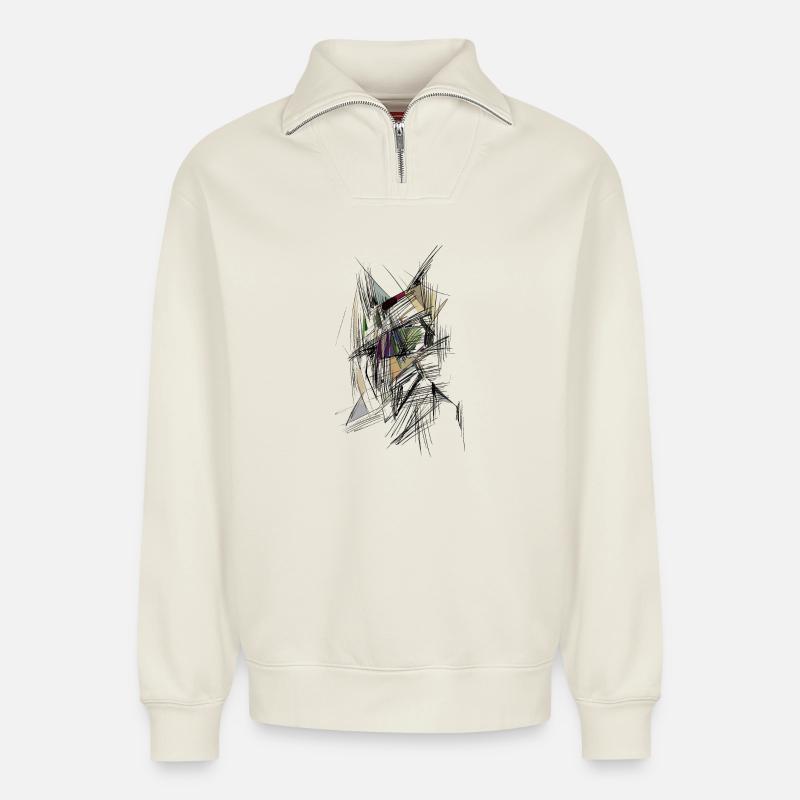 Gesicht - Relaxed Unisex Organic Half Zip Sweatshirt – von SPREAD - Naturweiß