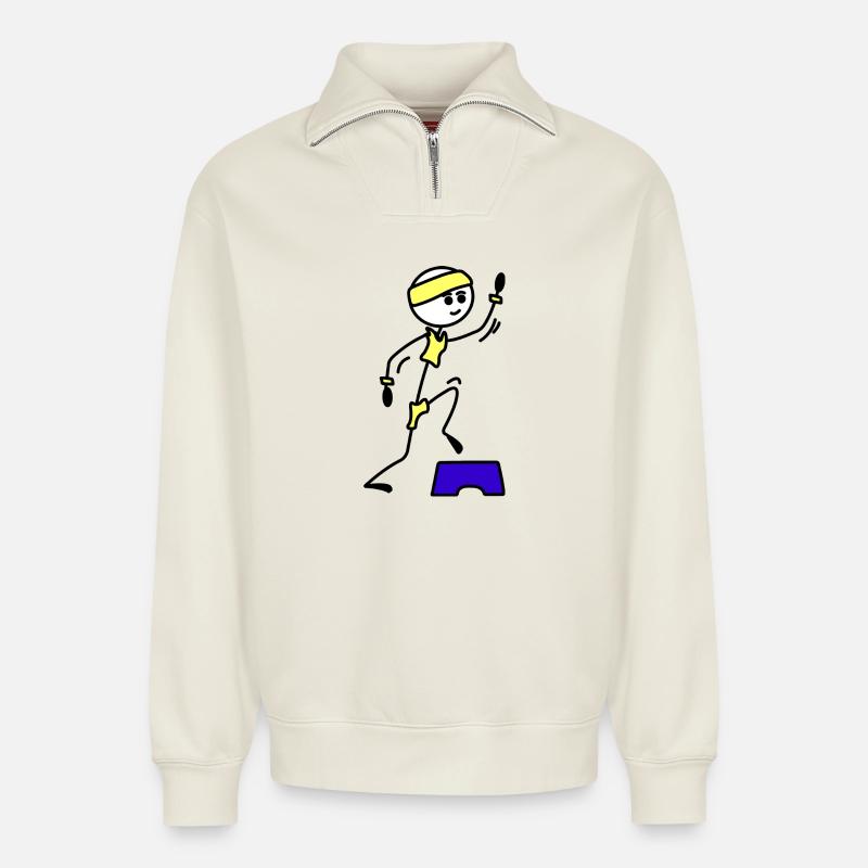 Schritte oder Aerobic Mädchen Trainingsübung - Relaxed Unisex Organic Half Zip Sweatshirt – von SPREAD - Naturweiß