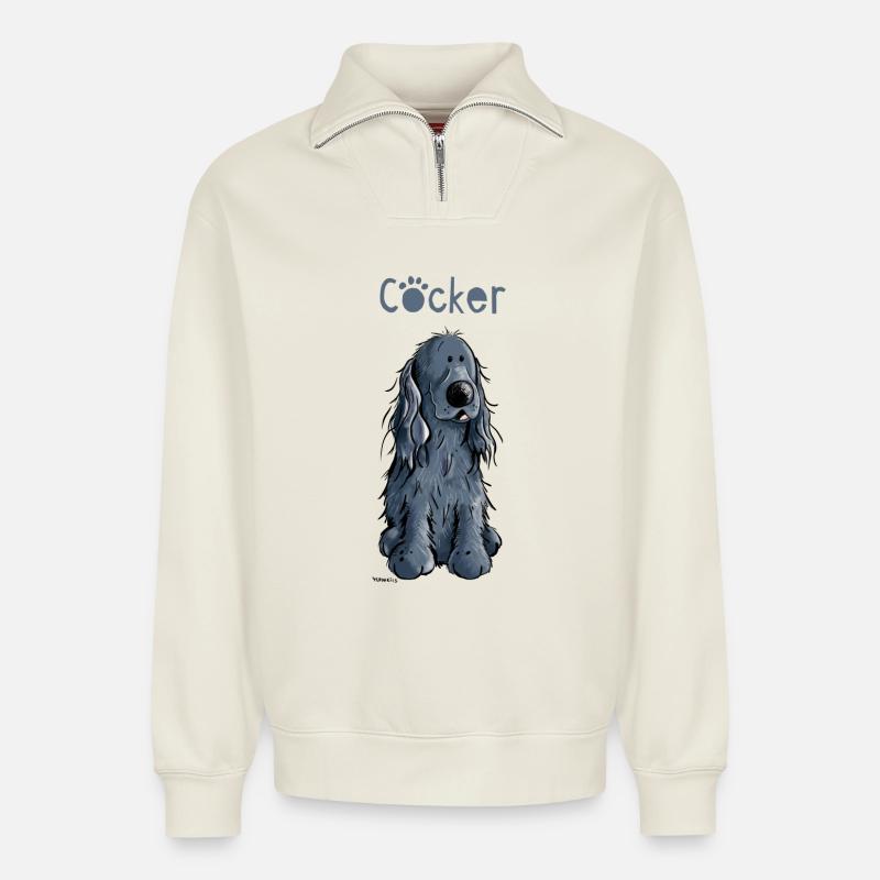 Lustiger Cocker Spaniel - Relaxed Unisex Organic Half Zip Sweatshirt – von SPREAD - Naturweiß