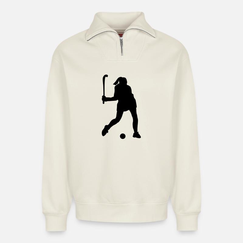 Schattenbild des Eishockeyspielers - Relaxed Unisex Organic Half Zip Sweatshirt – von SPREAD - Naturweiß