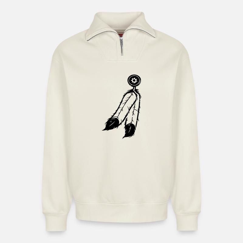 Bijoux en plumes - Sweat unisexe décontracté en coton biologique à demi-zip – de SPREAD - blanc cassé
