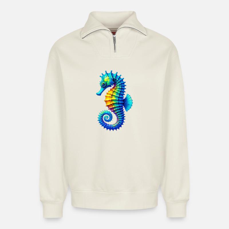 Seepferdchen - Relaxed Unisex Organic Half Zip Sweatshirt – von SPREAD - Naturweiß