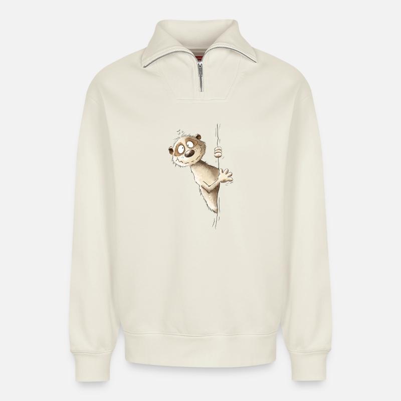 Drolliges Erdmännchen I Wildtier Tiere - Relaxed Unisex Organic Half Zip Sweatshirt – von SPREAD - Naturweiß