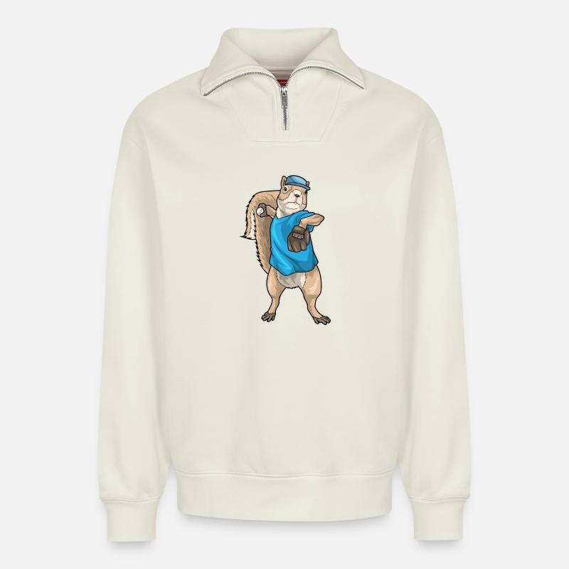 Eichhörnchen Baseball Baseballhandschuh - Relaxed Unisex Organic Half Zip Sweatshirt – von SPREAD - Naturweiß