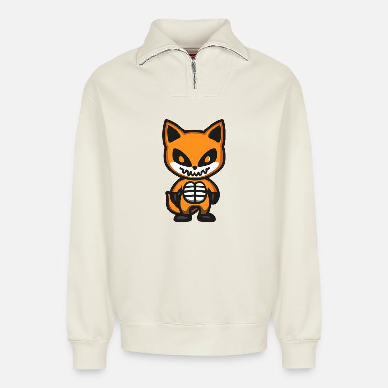 Fuchs Halloween Zombie - Relaxed Unisex Organic Half Zip Sweatshirt – von SPREAD - Naturweiß