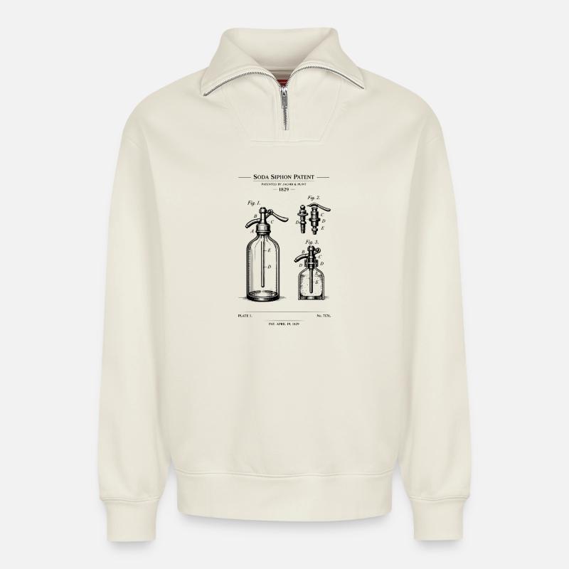 Conception du plan de Soda Siphone - Sweat unisexe décontracté en coton biologique à demi-zip – de SPREAD - blanc cassé