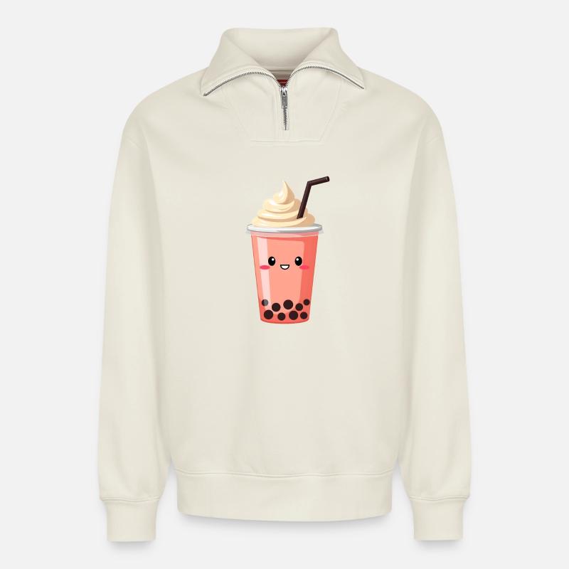 Bubble Tea - Relaxed Unisex Organic Half Zip Sweatshirt – von SPREAD - Naturweiß