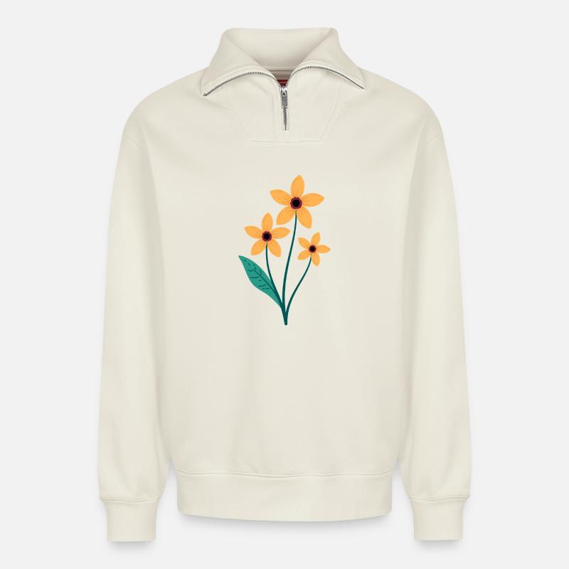 Blume - Relaxed Unisex Organic Half Zip Sweatshirt – von SPREAD - Naturweiß
