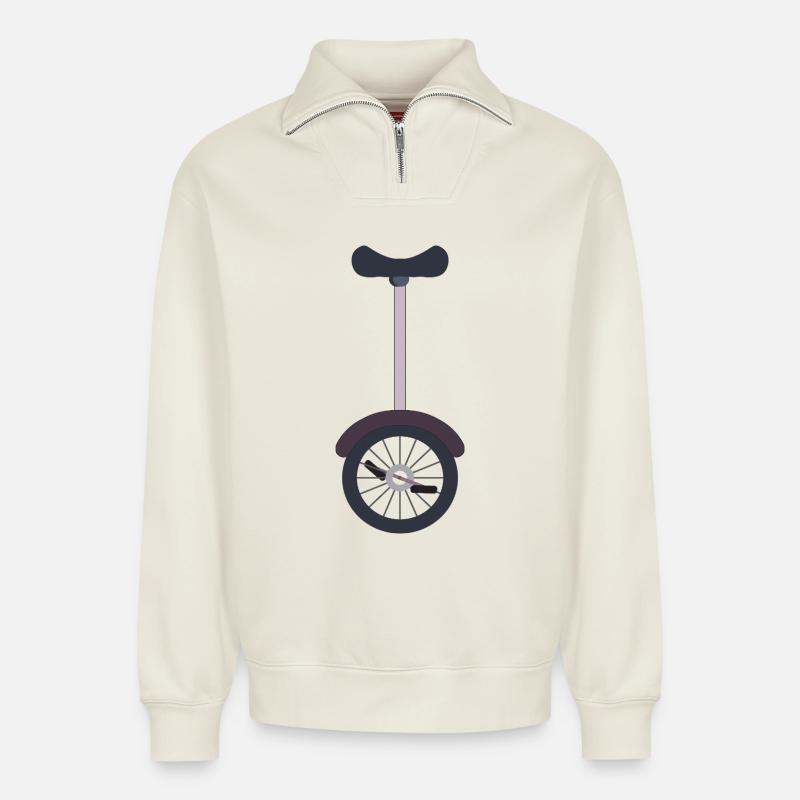 Einrad Einradfahrer - Relaxed Unisex Organic Half Zip Sweatshirt – von SPREAD - Naturweiß