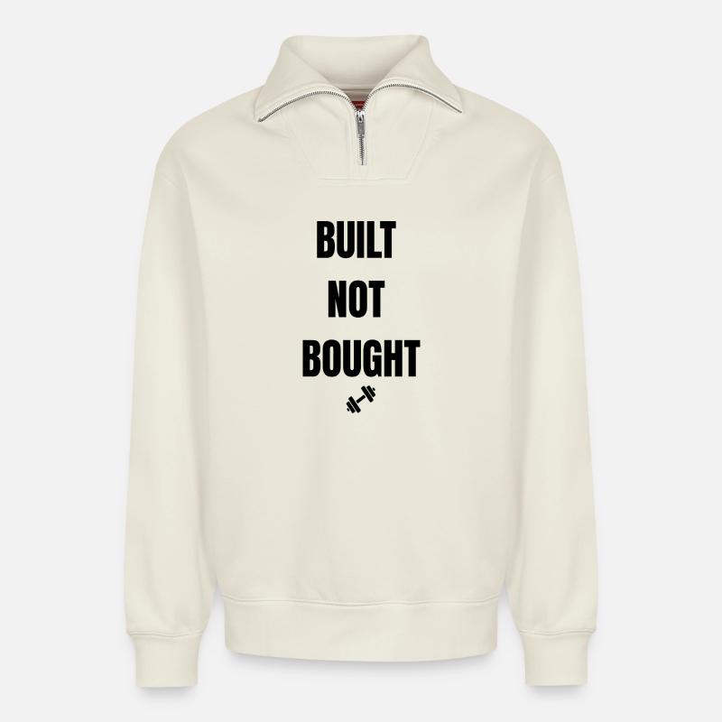 Construit pas acheté - Sweat unisexe décontracté en coton biologique à demi-zip – de SPREAD - blanc cassé