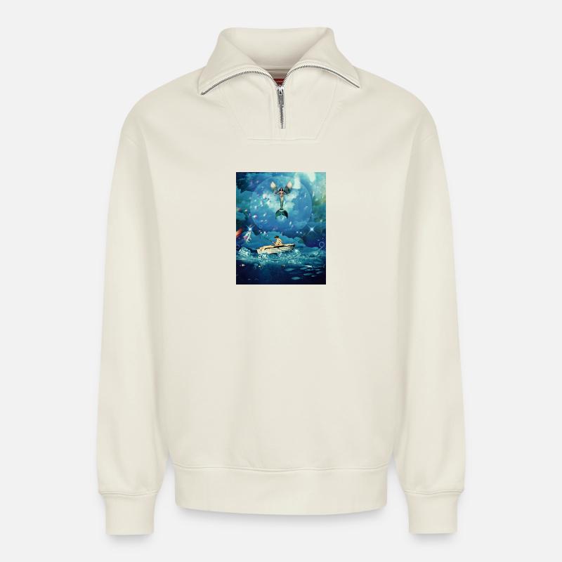 Magic Ocean - Relaxed Unisex Organic Half Zip Sweatshirt – by SPREAD - off white