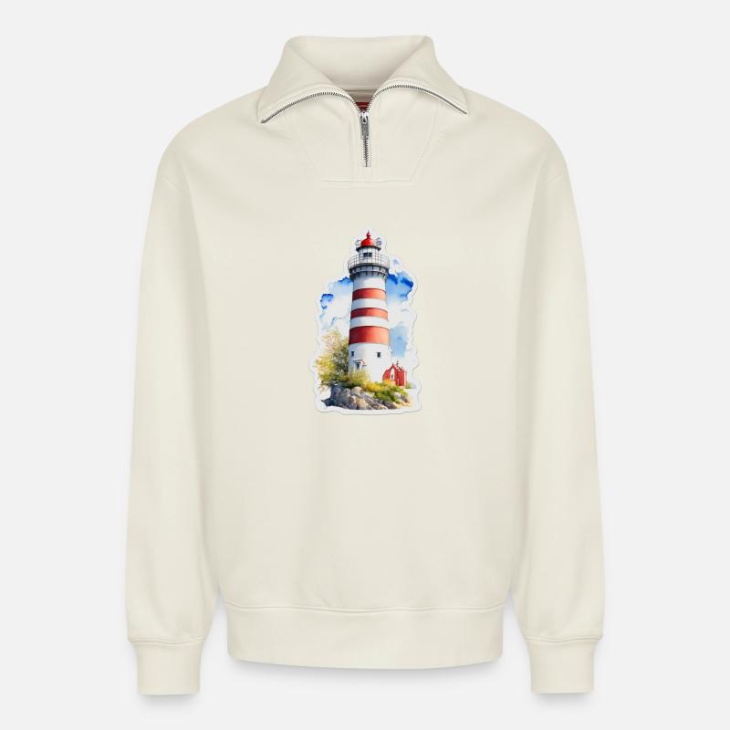 Lighthouse - Relaxed Unisex Organic Half Zip Sweatshirt – by SPREAD - off white