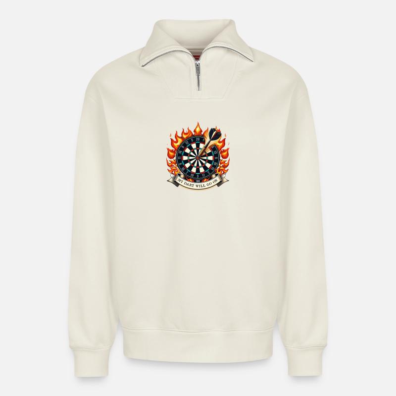 My Dart will go on - Relaxed Unisex Organic Half Zip Sweatshirt – von SPREAD - Naturweiß