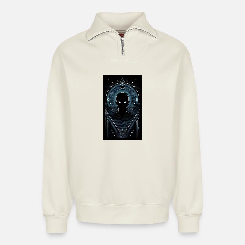 Alien shadow - Relaxed Unisex Organic Half Zip Sweatshirt – by SPREAD - off white