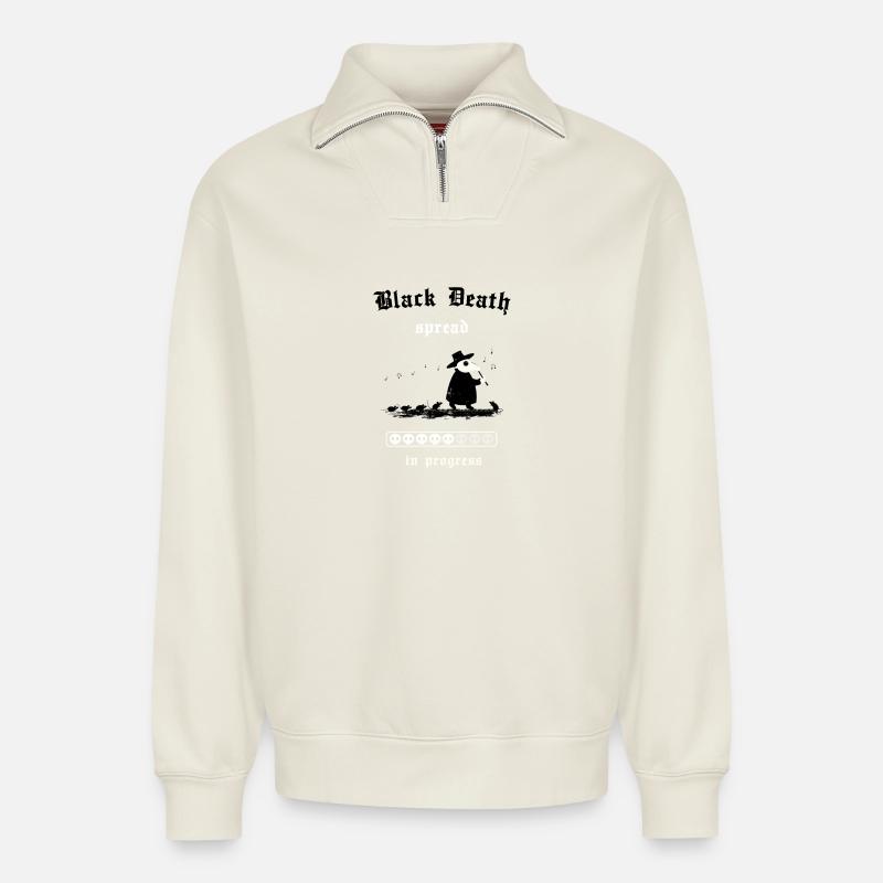 Black Death - spread in progress - Relaxed Unisex Organic Half Zip Sweatshirt – von SPREAD - Naturweiß