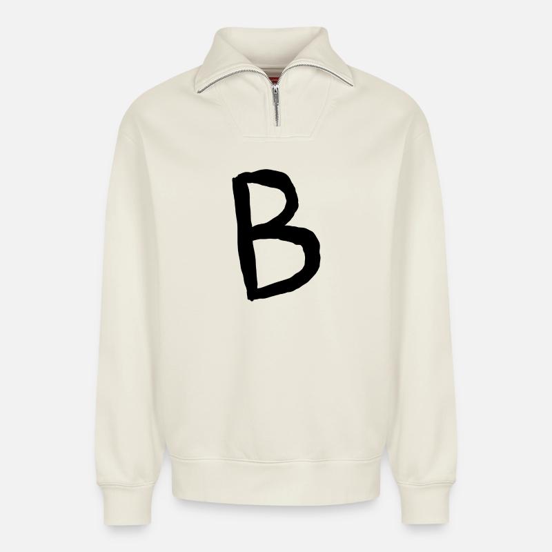 Buchstaben B - Relaxed Unisex Organic Half Zip Sweatshirt – von SPREAD - Naturweiß