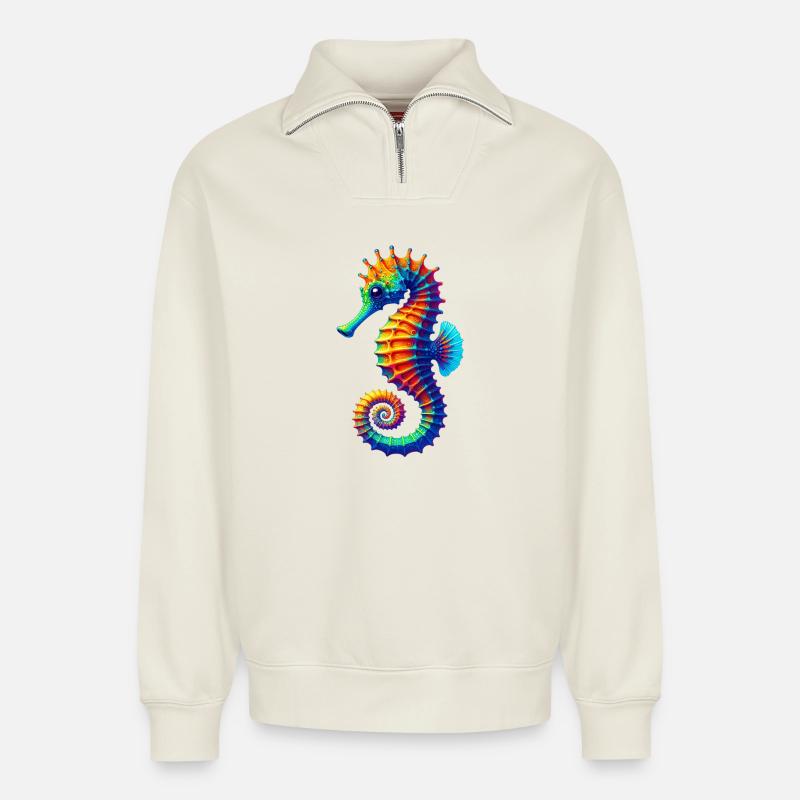 Seepferdchen - Relaxed Unisex Organic Half Zip Sweatshirt – von SPREAD - Naturweiß