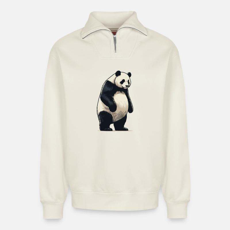 Panda - Relaxed Unisex Organic Half Zip Sweatshirt – von SPREAD - Naturweiß