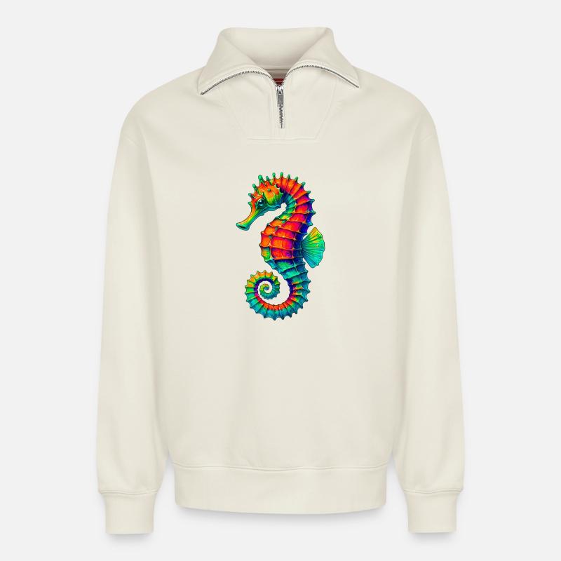Seepferdchen - Relaxed Unisex Organic Half Zip Sweatshirt – von SPREAD - Naturweiß