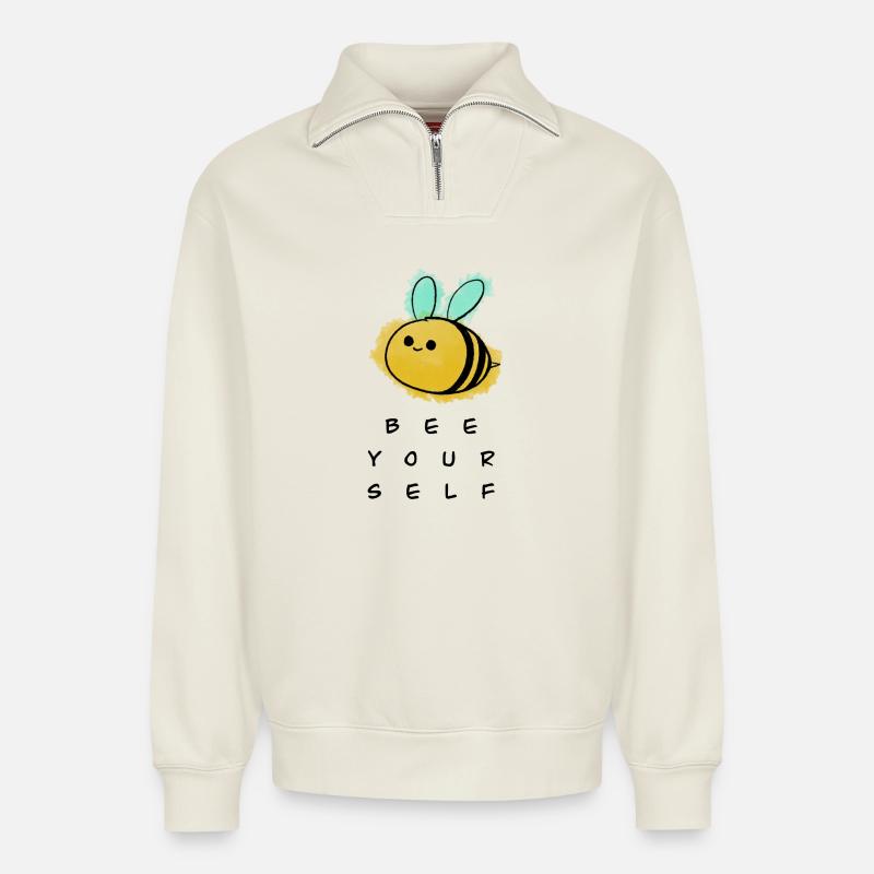 Bee yourself - Relaxed Unisex Organic Half Zip Sweatshirt – von SPREAD - Naturweiß