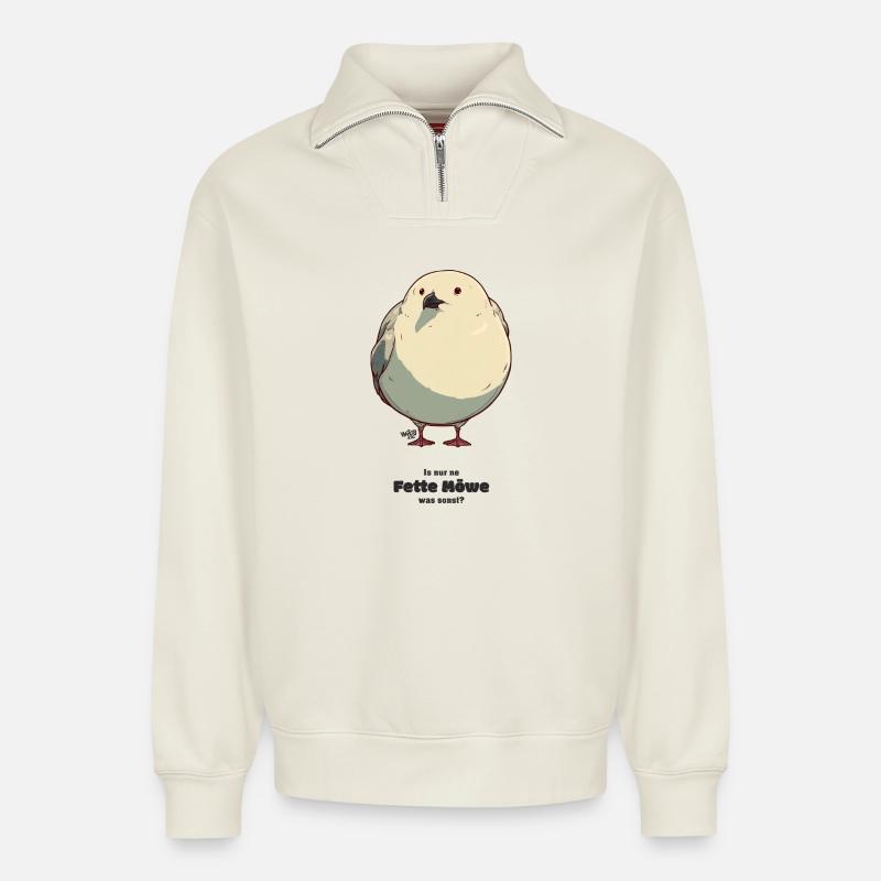 Fat Seagull - Relaxed Unisex Organic Half Zip Sweatshirt – by SPREAD - off white