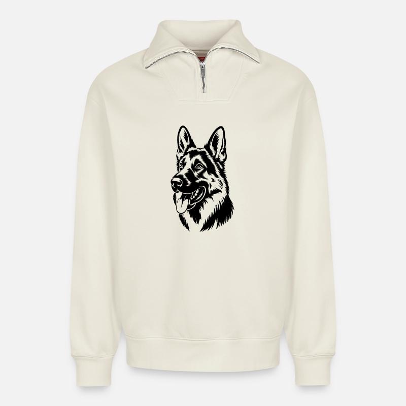 Deutscher Schäferhund Kopf Illustration - Relaxed Unisex Organic Half Zip Sweatshirt – von SPREAD - Naturweiß