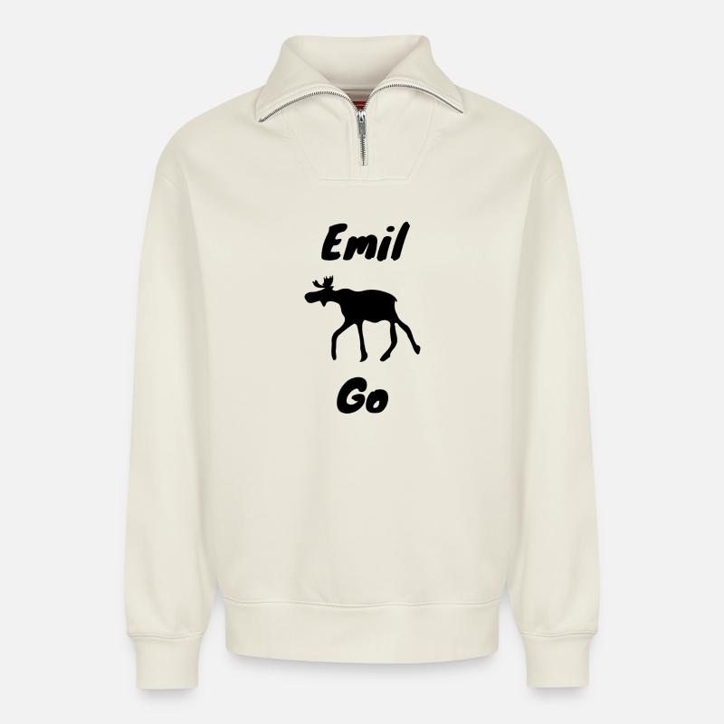Emil der Elch - Relaxed Unisex Organic Half Zip Sweatshirt – von SPREAD - Naturweiß
