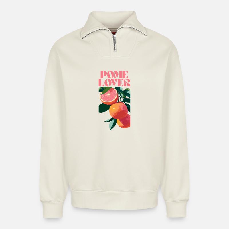 Pomelo Lover Botanisches Design - Relaxed Unisex Organic Half Zip Sweatshirt – von SPREAD - Naturweiß