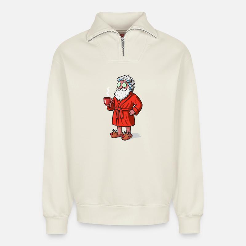 Santa Claus Spa - Relaxed Unisex Organic Half Zip Sweatshirt – von SPREAD - Naturweiß