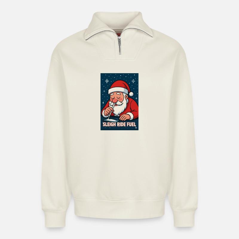 Santas Schlitten-Turbo - Relaxed Unisex Organic Half Zip Sweatshirt – von SPREAD - Naturweiß