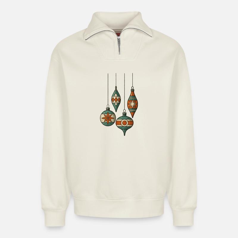 Weihnachtskugeln - Frohe Weihnachten - Relaxed Unisex Organic Half Zip Sweatshirt – von SPREAD - Naturweiß