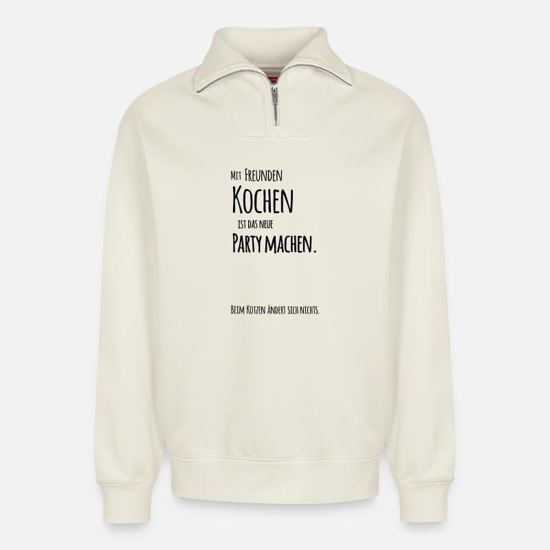 Mit_Freunden_Kochen - Relaxed Unisex Organic Half Zip Sweatshirt – von SPREAD - Naturweiß