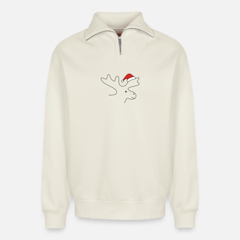 Weihnachtselch - Relaxed Unisex Organic Half Zip Sweatshirt – von SPREAD - Naturweiß