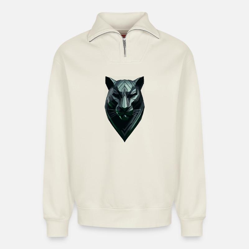 Panthère noire abstraite - Sweat unisexe décontracté en coton biologique à demi-zip – de SPREAD - blanc cassé