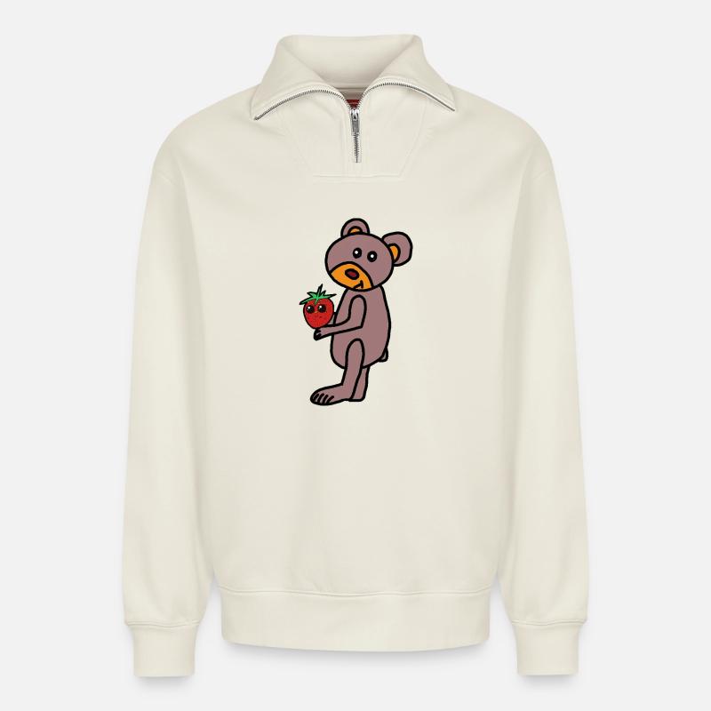 Teddy Teddys Kind Bär  Erdbeere - Relaxed Unisex Organic Half Zip Sweatshirt – von SPREAD - Naturweiß