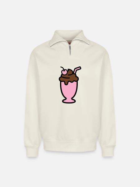 Milchshake Eiscreme Icon - Relaxed Unisex Organic Half Zip Sweatshirt – by SPREAD - off white