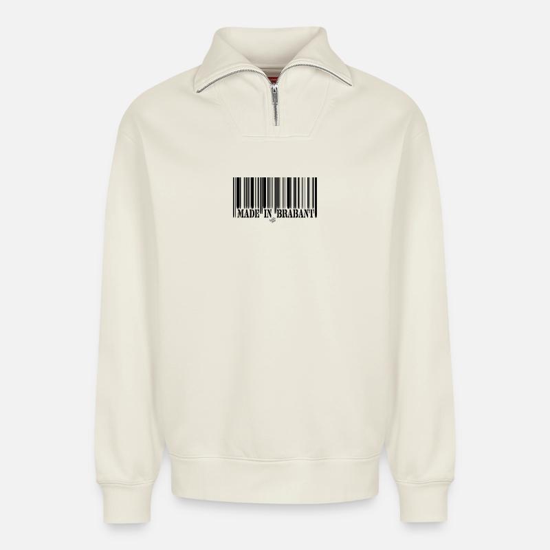 BARCODE Hergestellt in Brabant - Relaxed Unisex Organic Half Zip Sweatshirt – von SPREAD - Naturweiß