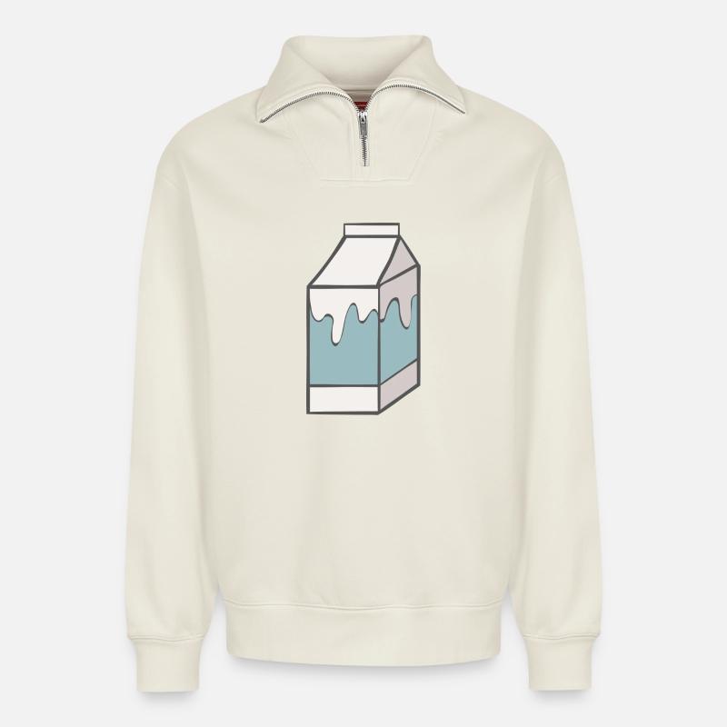 Milch - Relaxed Unisex Organic Half Zip Sweatshirt – von SPREAD - Naturweiß