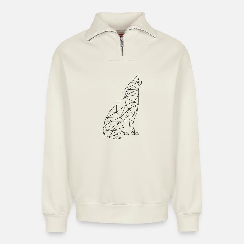 Wolfsruf Wolf Kontur Silhouette - Relaxed Unisex Organic Half Zip Sweatshirt – von SPREAD - Naturweiß