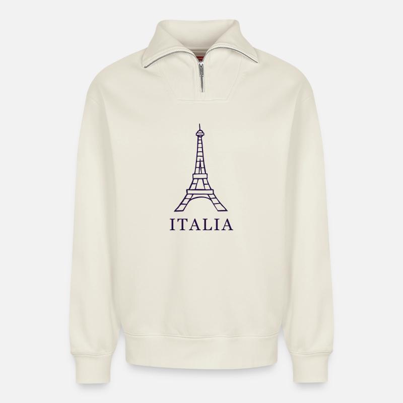 Italien Eifelturm Design - Relaxed Unisex Organic Half Zip Sweatshirt – von SPREAD - Naturweiß