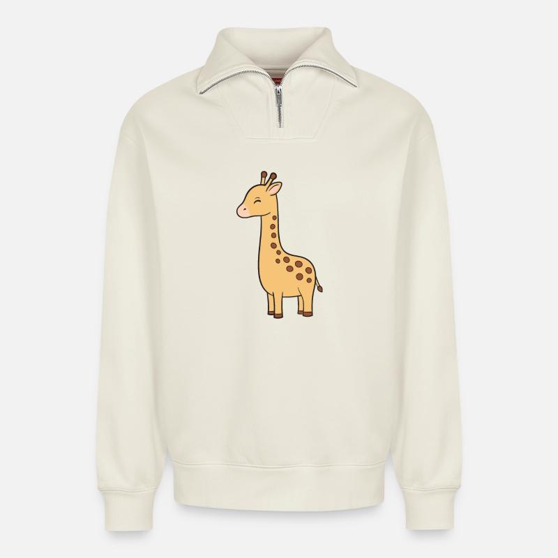 Giraffe - Relaxed Unisex Organic Half Zip Sweatshirt – by SPREAD - off white