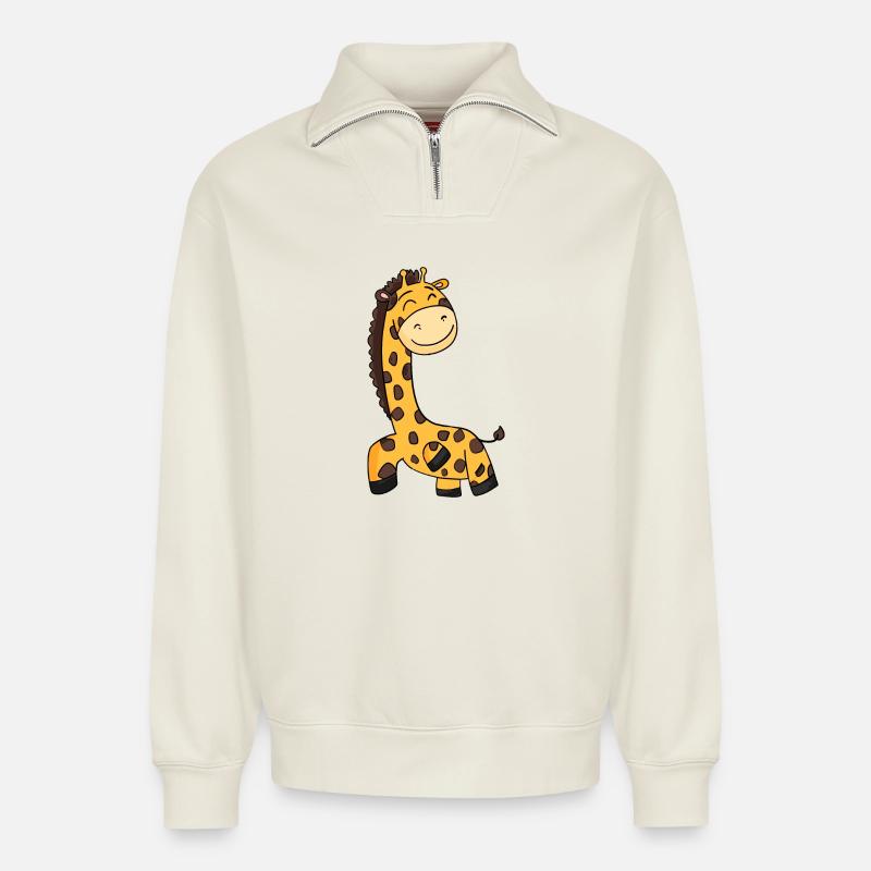 Giraffe - Relaxed Unisex Organic Half Zip Sweatshirt – by SPREAD - off white