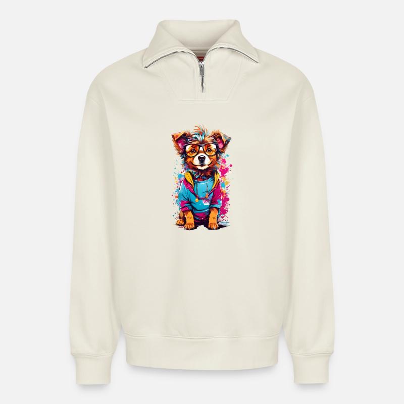 Süßer Hund - Relaxed Unisex Organic Half Zip Sweatshirt – von SPREAD - Naturweiß