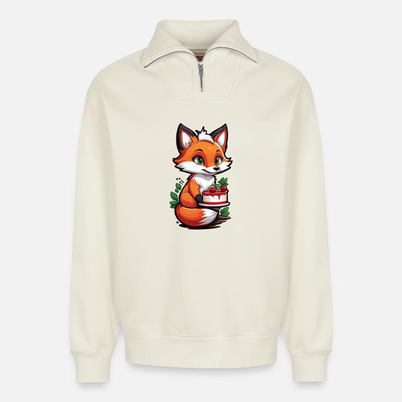 Délice de gâteau Foxy - Sweat unisexe décontracté en coton biologique à demi-zip – de SPREAD - blanc cassé