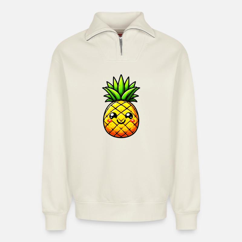 Ananas - Relaxed Unisex Organic Half Zip Sweatshirt – von SPREAD - Naturweiß