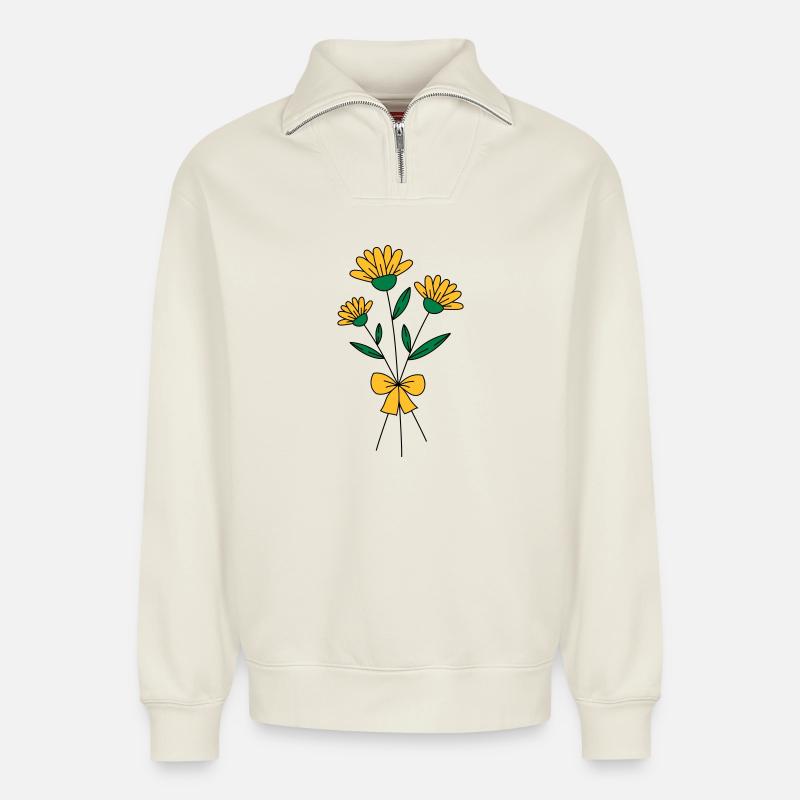 Blumenstrauss dreifarbig - Relaxed Unisex Organic Half Zip Sweatshirt – von SPREAD - Naturweiß