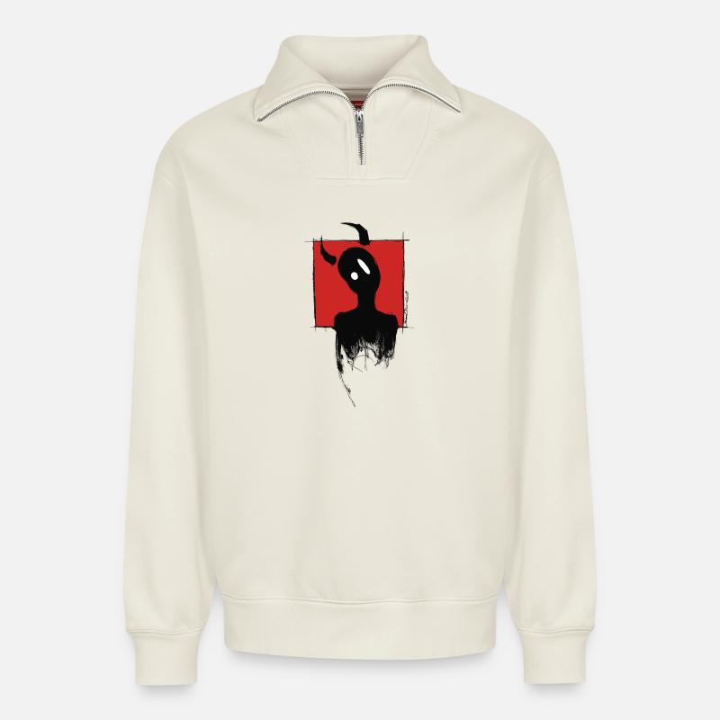 Der Teufelsjunge - Relaxed Unisex Organic Half Zip Sweatshirt – von SPREAD - Naturweiß